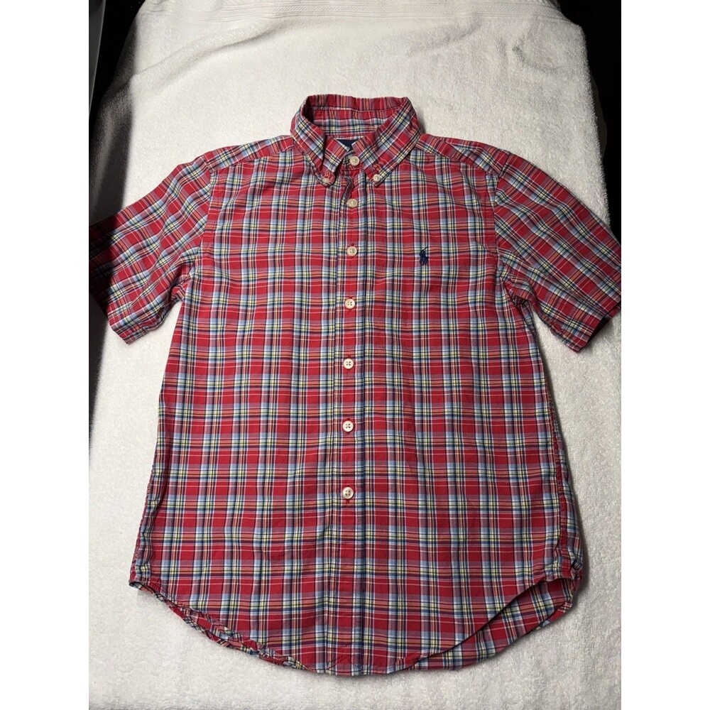 Ralph Lauren Shirt Boys Small 8 Short Sleeve Plaid Button Down Preppy School